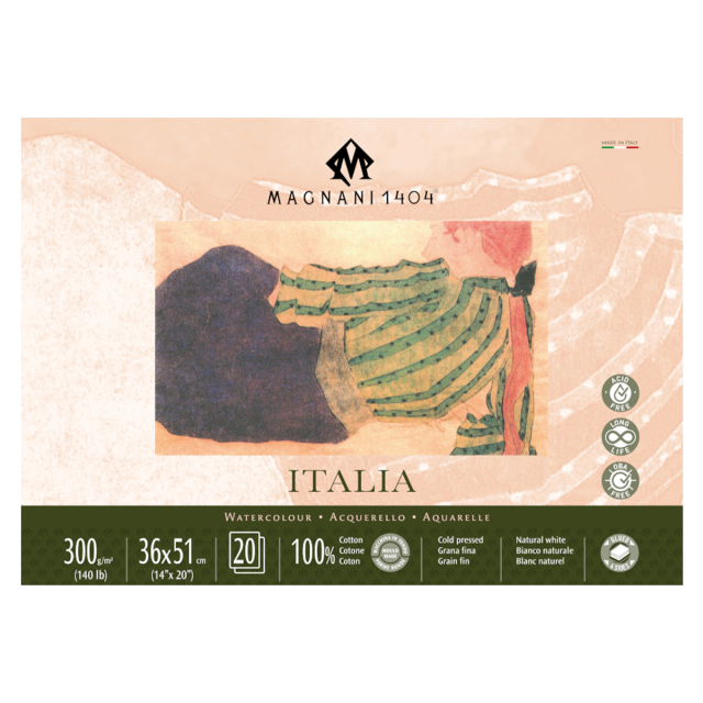Aquarelblok Italia 100% Katoen 300g Fine Grain 36x51cm 20 Sheets