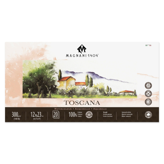 Aquarelblok Toscana 100% Katoen 300g Rough 12x23cm 20 Sheets