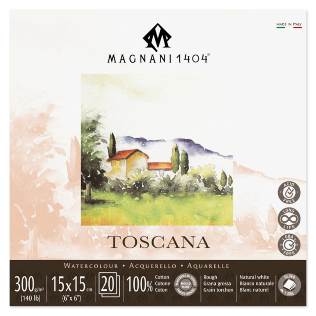 Aquarelblok Toscana 100% Katoen 300g Rough 15x15cm 20 Sheets