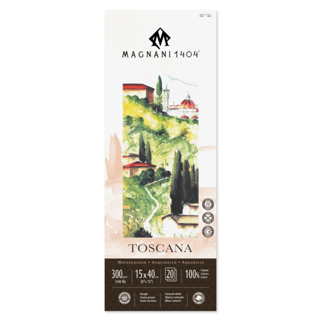 Aquarelblok Toscana 100% Katoen 300g Rough 15x40cm 20 Sheets