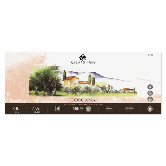 Aquarelblok Toscana 100% Katoen 300g Rough 20x50cm 20 Sheets