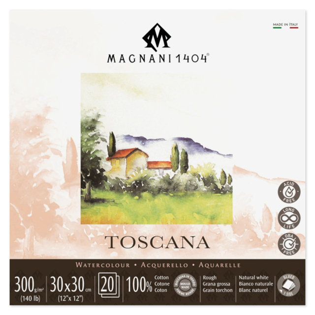 Aquarelblok Toscana 100% Katoen 300g Rough 30x30cm 20 Sheets