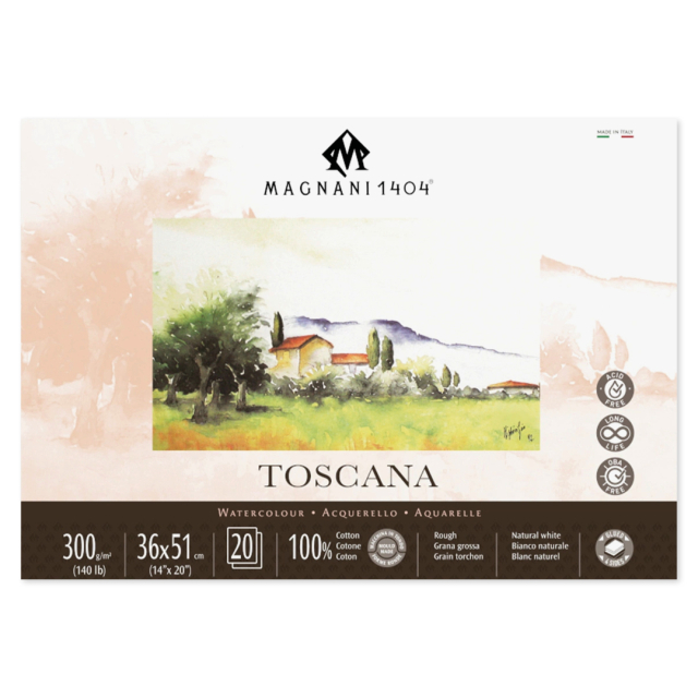 Aquarelblok Toscana 100% Katoen 300g Rough 36x51cm 20 Sheets