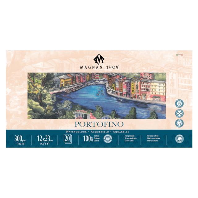 Aquarelblok Portofino 100% Katoen 300g Satin 12x23cm 20 Sheets