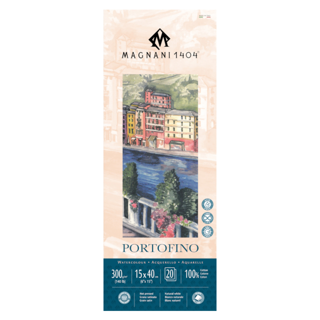 Aquarelblok Portofino 100% Katoen 300g Satin 15x40cm 20 Sheets