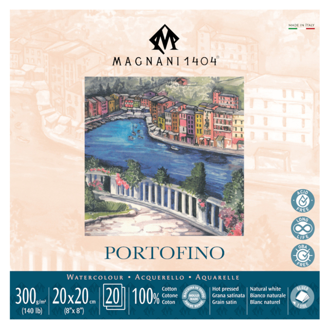 Aquarelblok Portofino 100% Katoen 300g Satin 20x20cm 20 Sheets