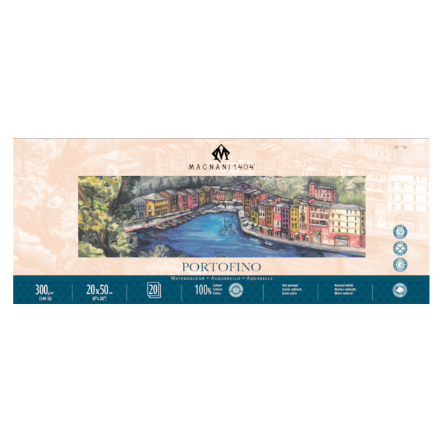 Aquarelblok Portofino 100% Katoen 300g Satin 20x50cm 20 Sheets