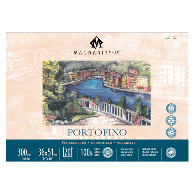 Aquarelblok Portofino 100% Katoen 300g Satin 36x51cm 20 Sheets