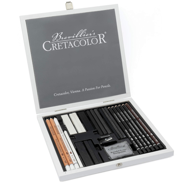 Black & White Box Tekenset Houten kist 25 st