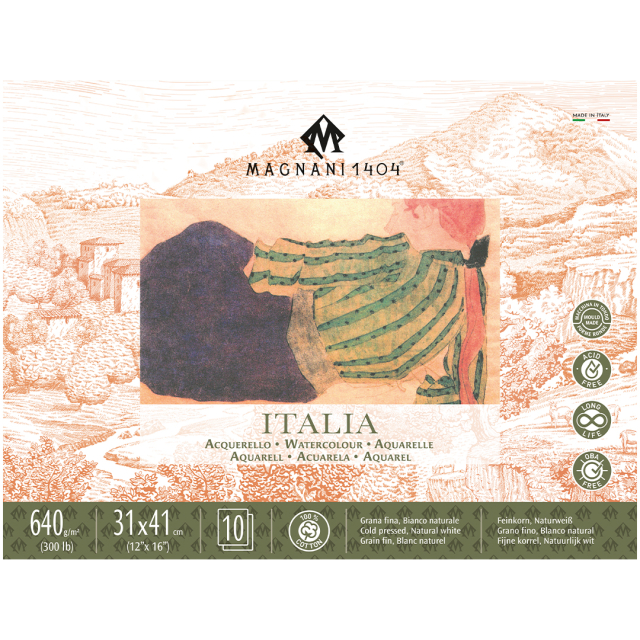 Aquarelblok Italia 100% Katoen 640g Fine Grain 31x41cm 10 Sheets