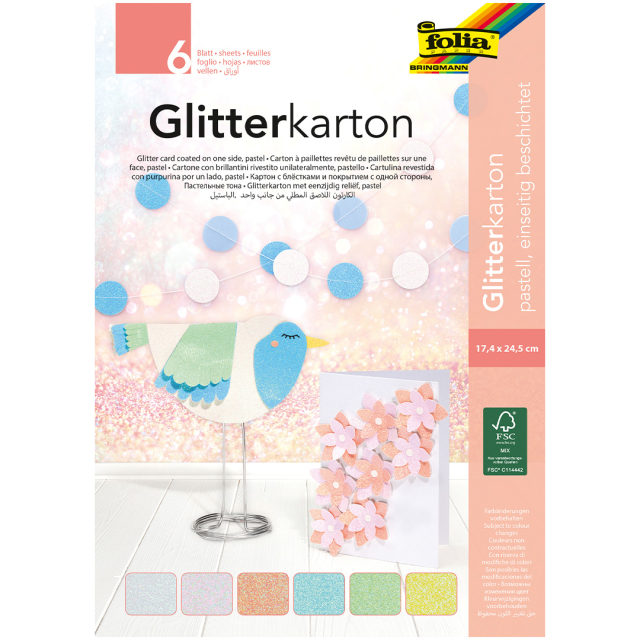 Glitterkarton Pastel 6 vellen