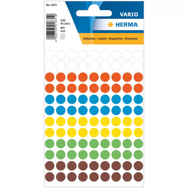 Multipurpose-etiketten Ø8mm rond 540-pak Colourmix