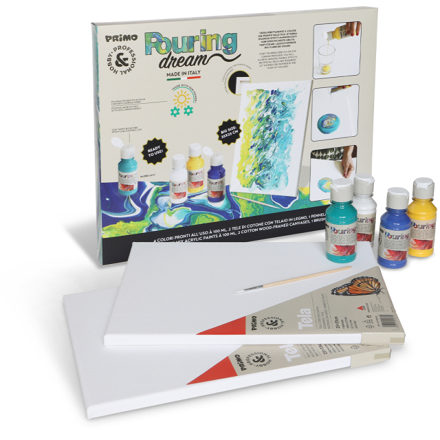 Pouring-kit Acrylic 4x100ml + 2 canvases