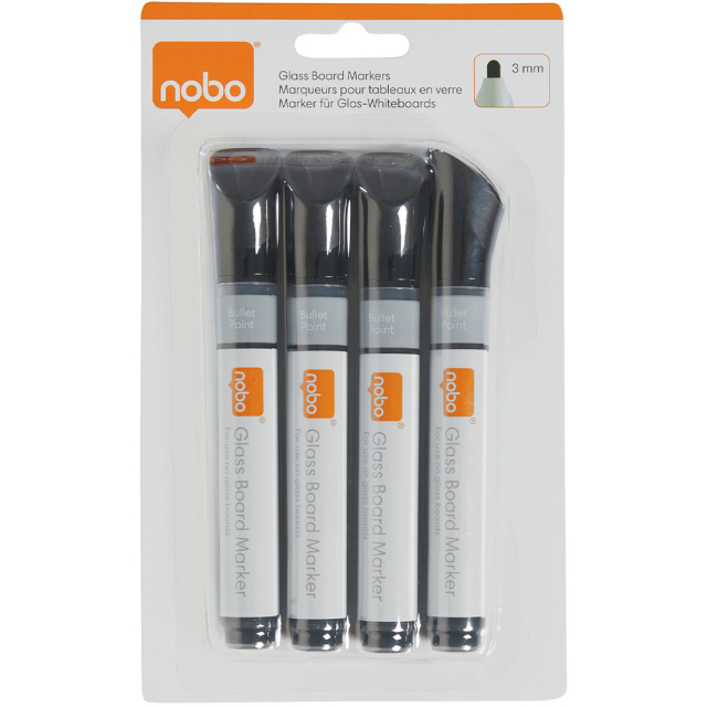 Marker voor glasbord zwart 4-pack