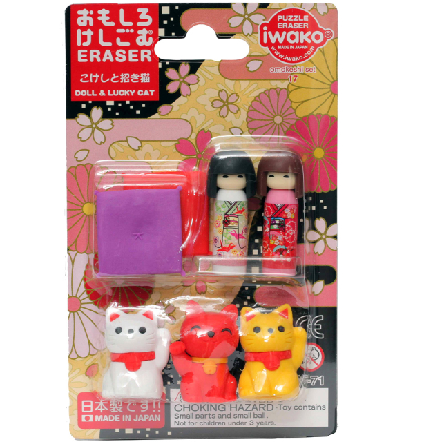 Puzzelgummen Kokeshi & Gelukskat