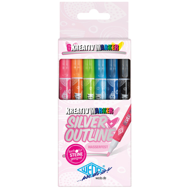 Creative Outline Markers 6-pak Zilver