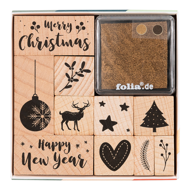 Stempelset + stempelkussen Kerst 10-pack