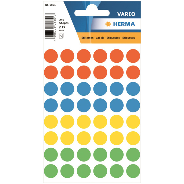 Multipurpose-etiketten Ø13mm rond 240-pak Colourmix