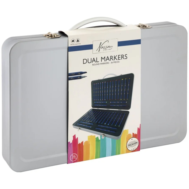 Dual-tip Markers in metalen doos 36 stuks