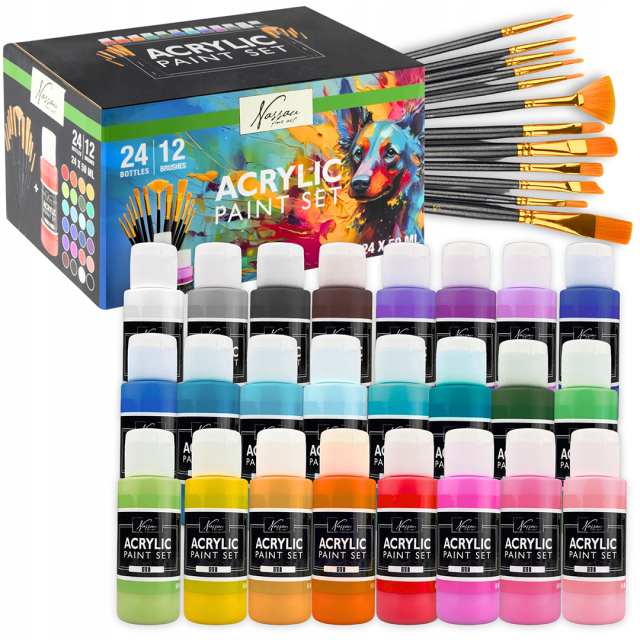Acrylset 24 kleuren (59 ml) + 12 penselen