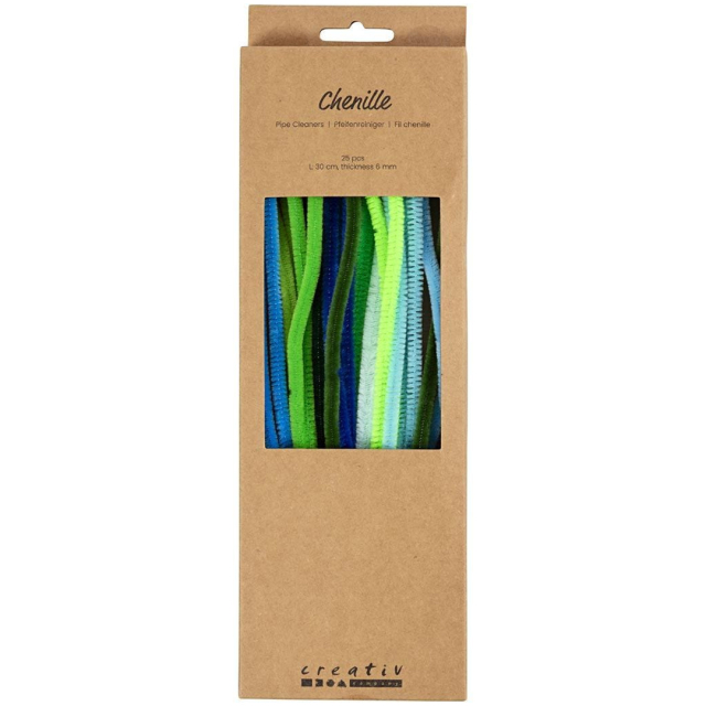 Chenille 30 cm 25-pack Teal kleurenmix