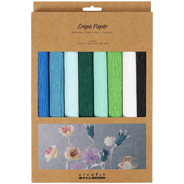 Crêpepapier Teal kleurenmix 8 vel