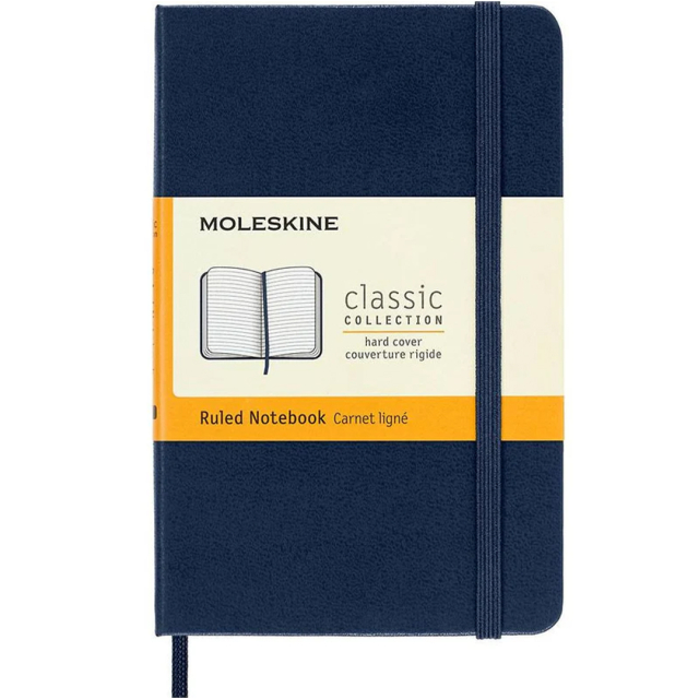 Classic Hard Cover Notebook Pocket Blue Gelijnd