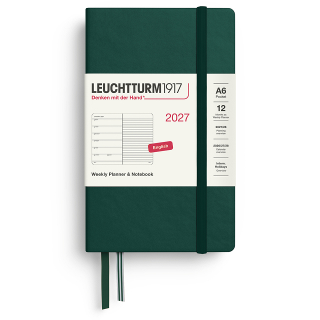 Kalender Weekly Planner & Notebook 2027 A6 Forest Green