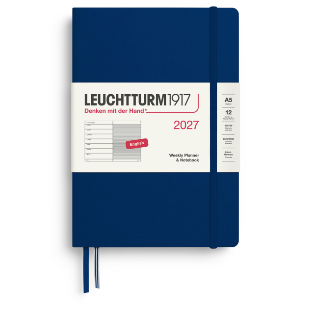 Kalender Weekly Planner & Notebook 2027 A5 Navy