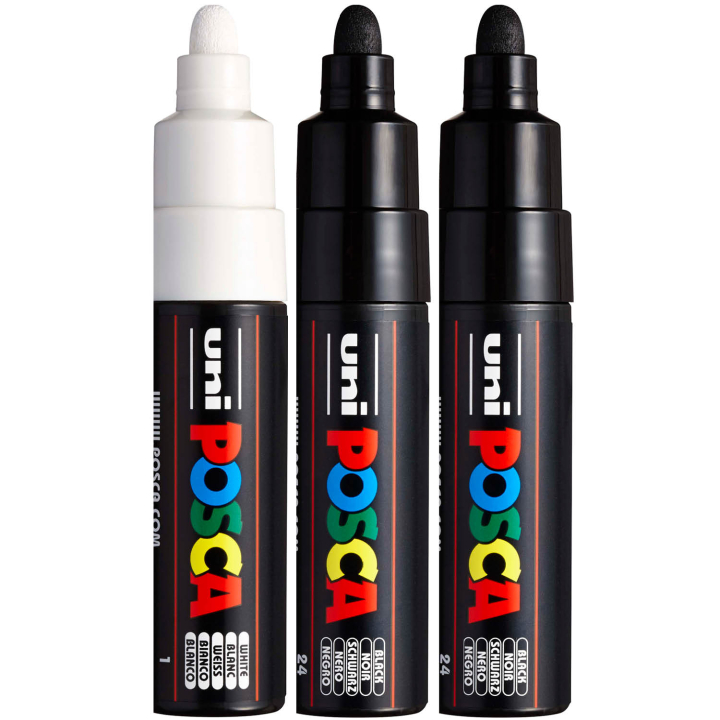 PC-7M Black/White 3-set in de groep Pennen / Kunstenaarspotloden en -stiften / Illustratiemarkers bij Voorcrea (poscaPC7M_set)