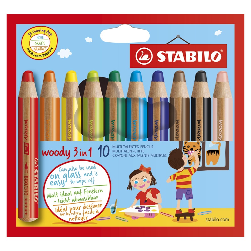 Woody 3-in-1 Kleurpotloden 10-set (3 jaar+) in de groep Kids / Kinderpotloden en -stiften / 3 jaar+ bij Voorcrea (100444)