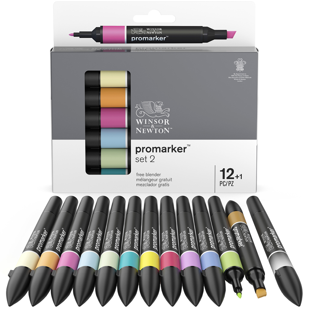 ProMarker 12-set + blender (Set 2) in de groep Pennen / Kunstenaarspotloden en -stiften / Viltstiften bij Voorcrea (100545)