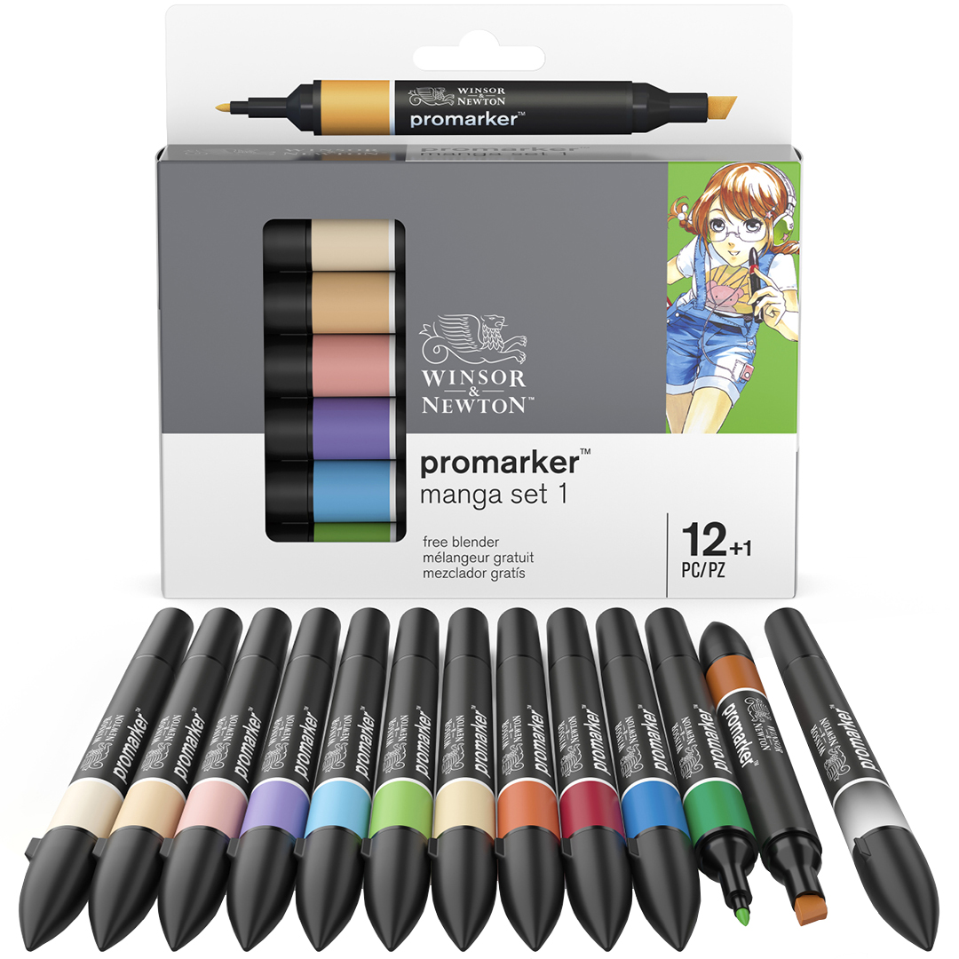 ProMarker 12-set + blender (Manga set 1) in de groep Pennen / Kunstenaarspotloden en -stiften / Viltstiften bij Voorcrea (100558)