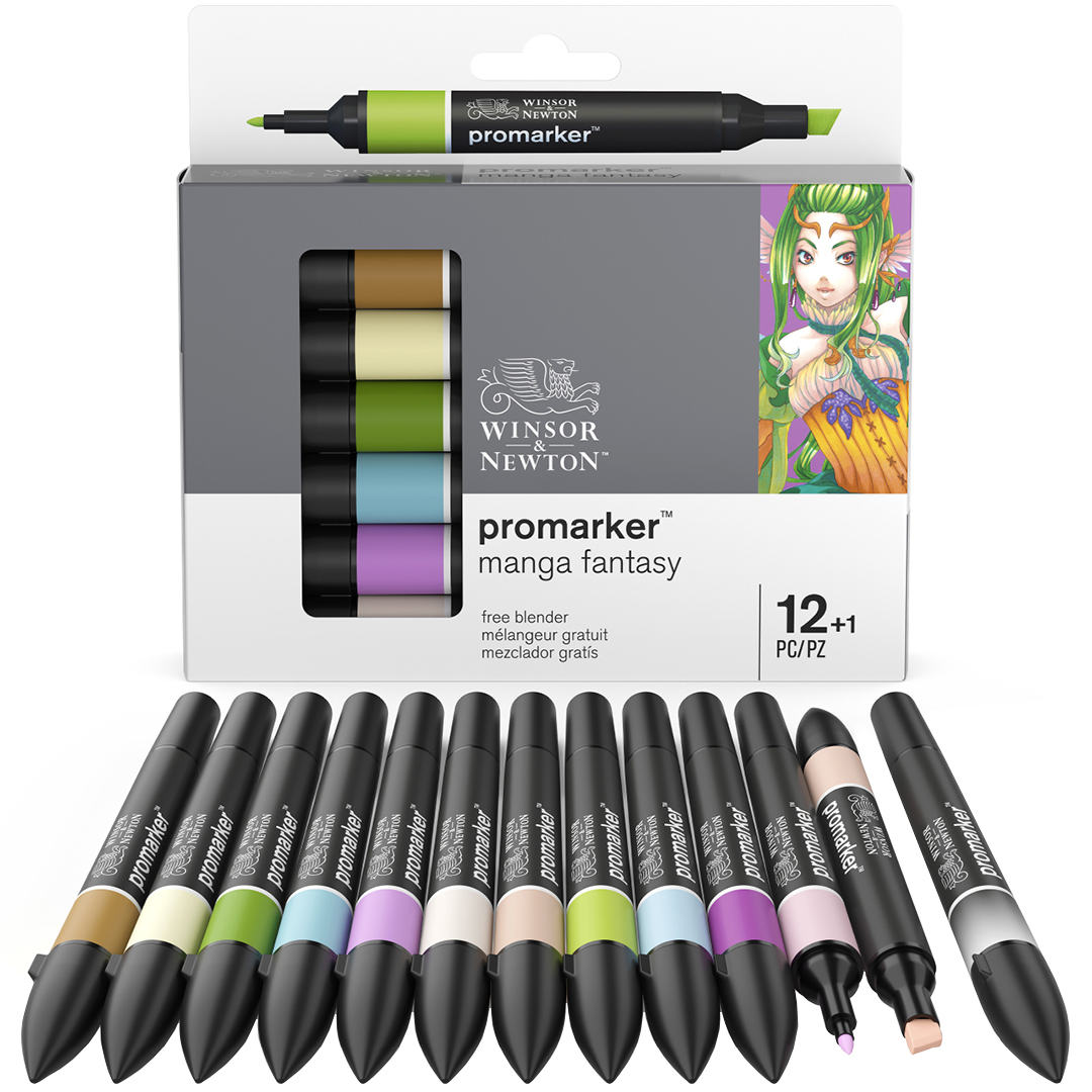 ProMarker 12-set + blender (Manga Fantasy) in de groep Pennen / Kunstenaarspotloden en -stiften / Illustratiemarkers bij Voorcrea (100561)
