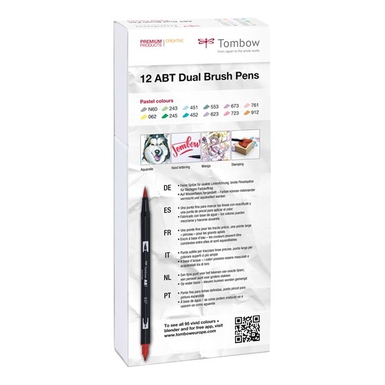 ABT Dual Brush pen 12-set Pastel in de groep Pennen / Kunstenaarspotloden en -stiften / Penseelstiften bij Voorcrea (101094)