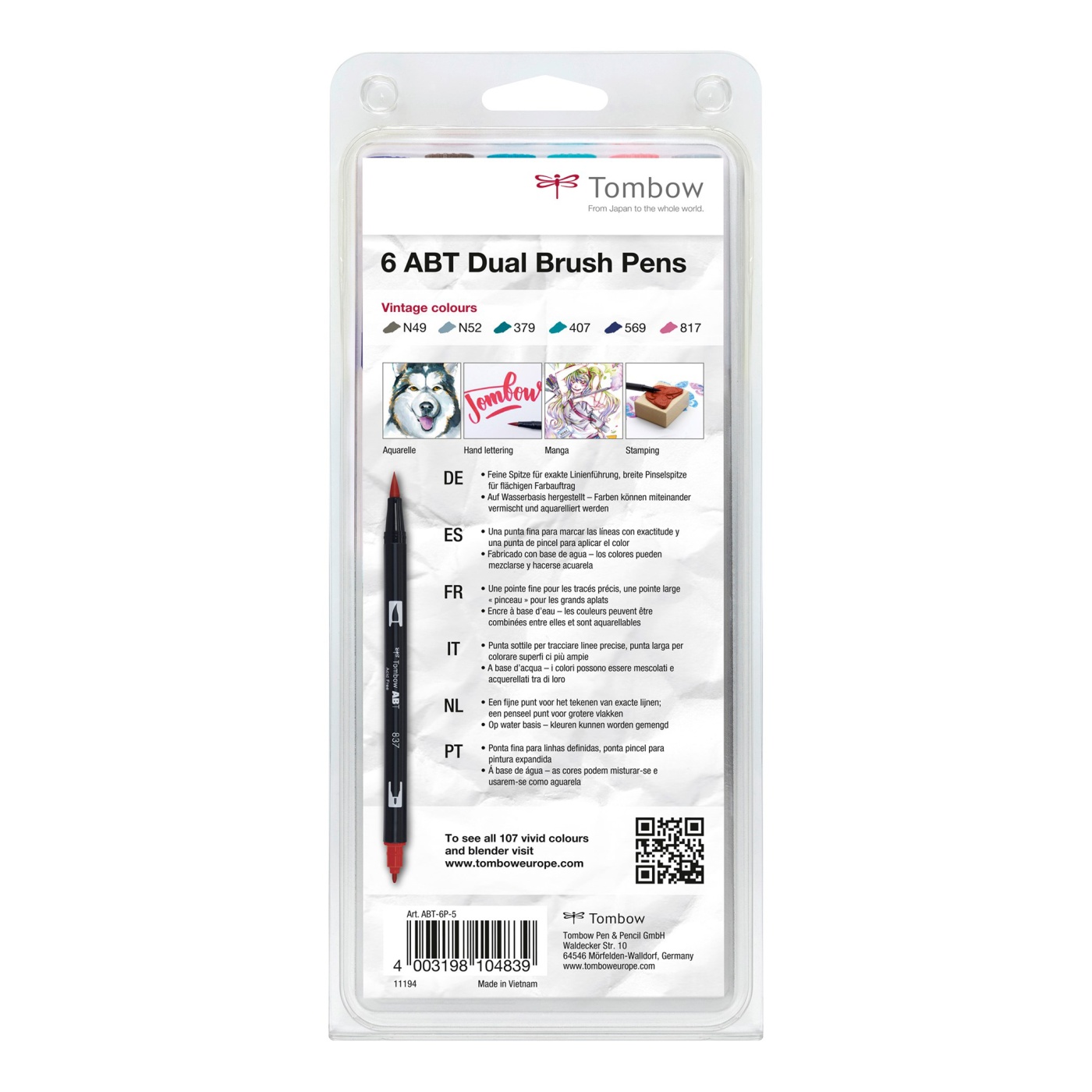 ABT Dual Brush pen 6-set Vintage in de groep Pennen / Kunstenaarspotloden en -stiften / Penseelstiften bij Voorcrea (101107)