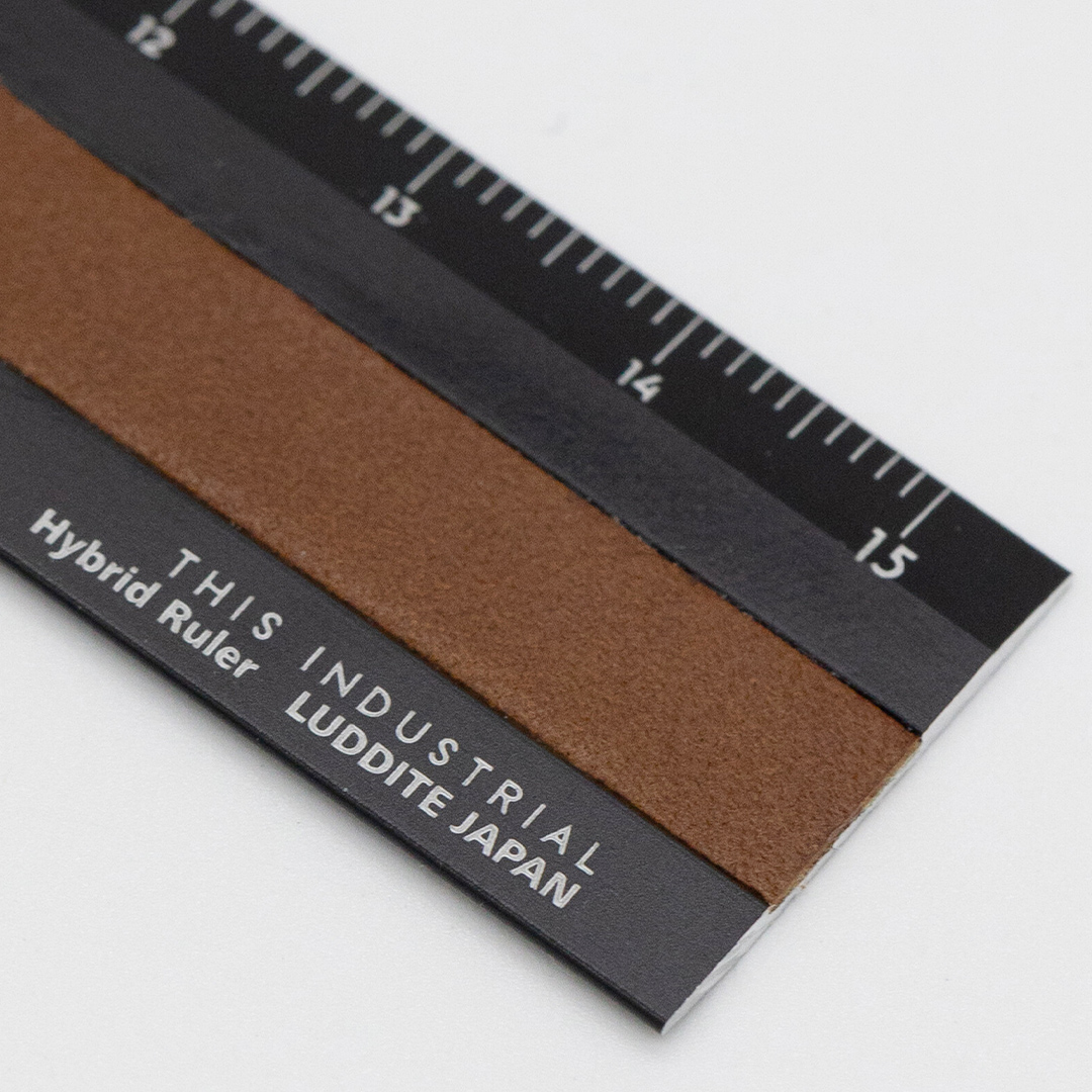 Liniaal Aluminium/Leder 15 cm Black/Camel