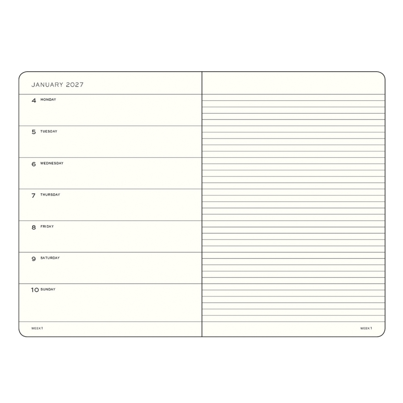 Kalender Weekly Planner & Notebook 2027 A5 Navy