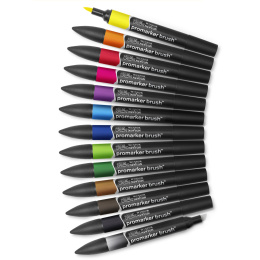 ProMarker Brush Vibrant Tones 12-set + Blender in de groep Pennen / Kunstenaarspotloden en -stiften / Illustratiemarkers bij Voorcrea (100557)