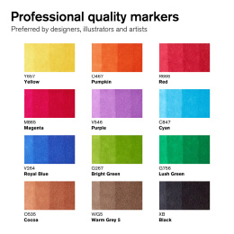 ProMarker Brush Vibrant Tones 12-set + Blender in de groep Pennen / Kunstenaarspotloden en -stiften / Illustratiemarkers bij Voorcrea (100557)