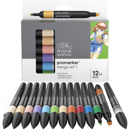 ProMarker 12-set + blender (Manga set 1) in de groep Pennen / Kunstenaarspotloden en -stiften / Illustratiemarkers bij Voorcrea (100558)