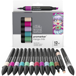 ProMarker 12-set + blender (Manga Chibi) in de groep Pennen / Kunstenaarspotloden en -stiften / Illustratiemarkers bij Voorcrea (100560)