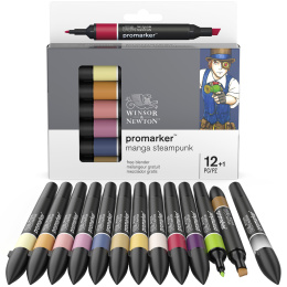 ProMarker 12-set + blender (Manga Steampunk) in de groep Pennen / Kunstenaarspotloden en -stiften / Illustratiemarkers bij Voorcrea (100562)