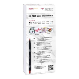 ABT Dual Brush pen 12-set Grey in de groep Pennen / Kunstenaarspotloden en -stiften / Penseelstiften bij Voorcrea (101093)