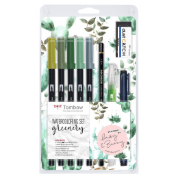 Watercoloring set Greenery in de groep Pennen / Kunstenaarspotloden en -stiften / Brushpennen bij Voorcrea (101262)