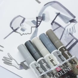 Ecoline Brush Pen Grey 5-set in de groep Pennen / Kunstenaarspotloden en -stiften / Penseelstiften bij Voorcrea (103713)