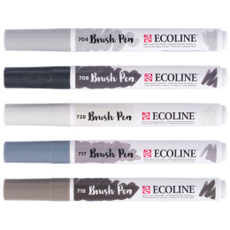 Ecoline Brush Pen Grey 5-set in de groep Pennen / Kunstenaarspotloden en -stiften / Penseelstiften bij Voorcrea (103713)