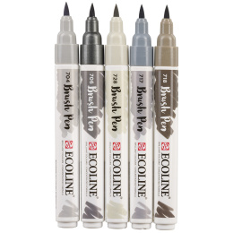 Ecoline Brush Pen Grey 5-set in de groep Pennen / Kunstenaarspotloden en -stiften / Penseelstiften bij Voorcrea (103713)