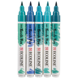 Ecoline Brush Pen Green Blue 5-set in de groep Pennen / Kunstenaarspotloden en -stiften / Penseelstiften bij Voorcrea (103715)