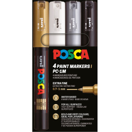 Posca PC-1MC Metallic 4-set in de groep Pennen / Kunstenaarspotloden en -stiften / Illustratiemarkers bij Voorcrea (110420)